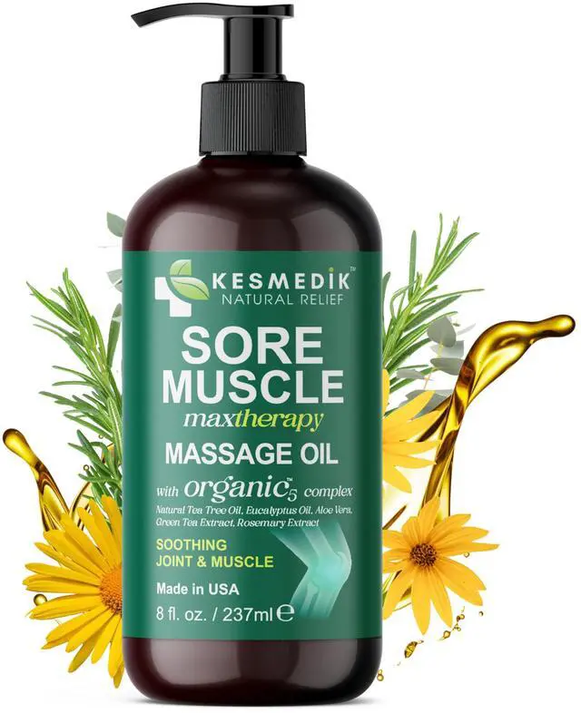 Main image of Sore Muscle Massage Oil for Massage Therapy with Arnica, Eucalyptus & Tea Tree Oil Blend for Deep Muscle Relief, Recovery, Softens Skin & Anti-Cellulite Massage for Professional & Home Use.