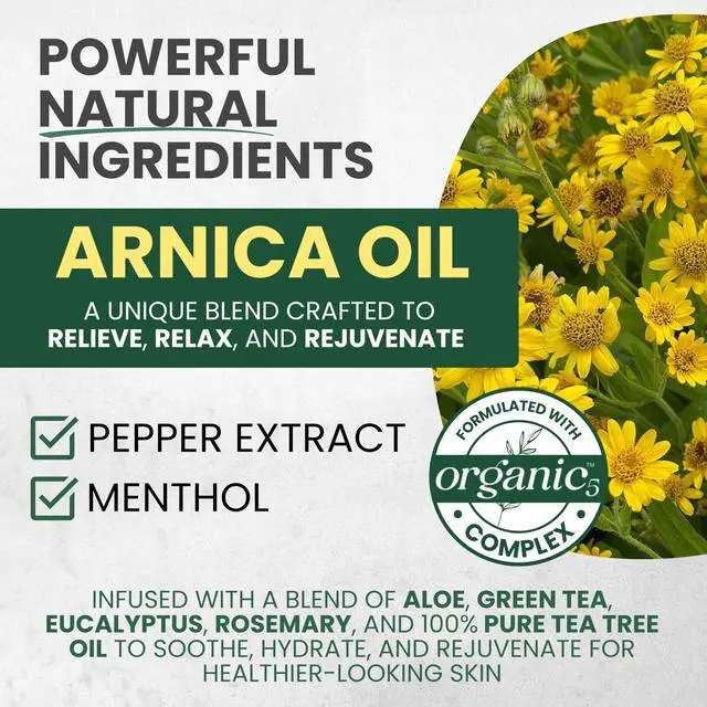 Alt view image 5 of 7 - Sore Muscle Massage Oil for Massage Therapy with Arnica, Eucalyptus & Tea Tree Oil Blend for Deep Muscle Relief, Recovery, Softens Skin & Anti-Cellulite Massage for Professional & Home Use.