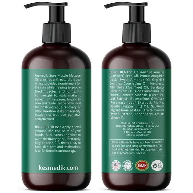 Alt view image 7 of 7 - Sore Muscle Massage Oil for Massage Therapy with Arnica, Eucalyptus & Tea Tree Oil Blend for Deep Muscle Relief, Recovery, Softens Skin & Anti-Cellulite Massage for Professional & Home Use.