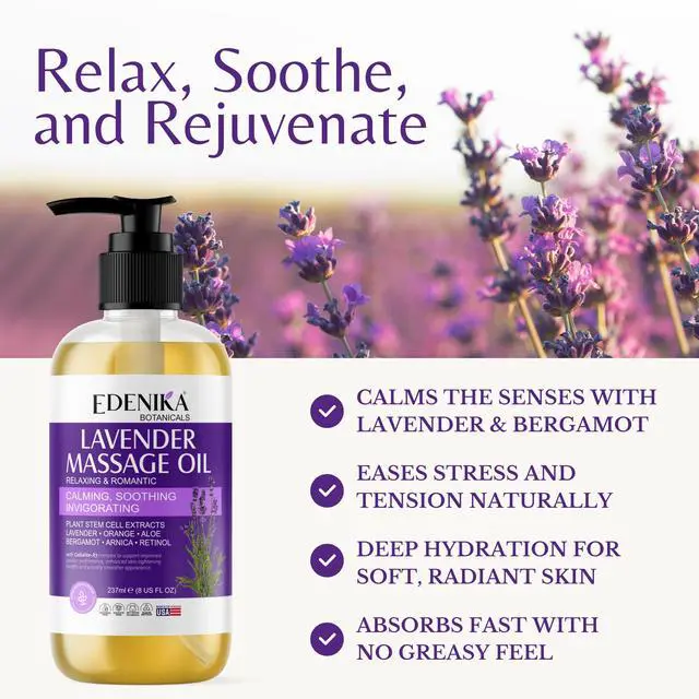 Alt view image 2 of 7 - Lavender Massage Oil for Skin, Luxury Aromatherapy & Romantic Massage Oil for Date Night, Relaxing & Hydrating Skin, 8 fl oz