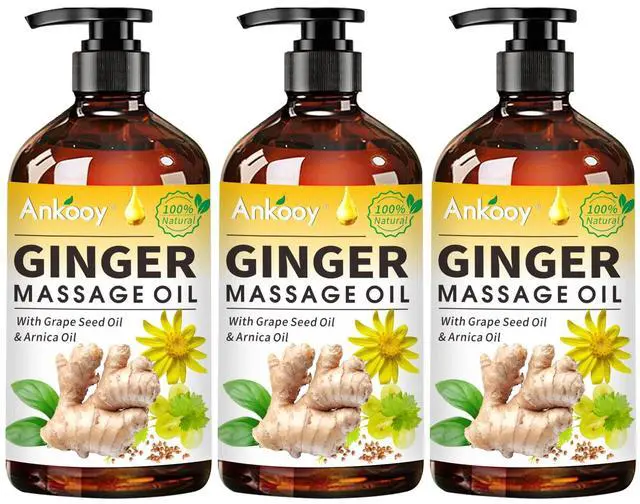 Main image of 3 Pack Ginger Massage Oil with Arnica Oil,Vitamin E Oil and Grape Seed Oil,Ginger Oil for Lymphatic Drainage,100% Natural Ginger Essential Oil for Warming and Relaxing