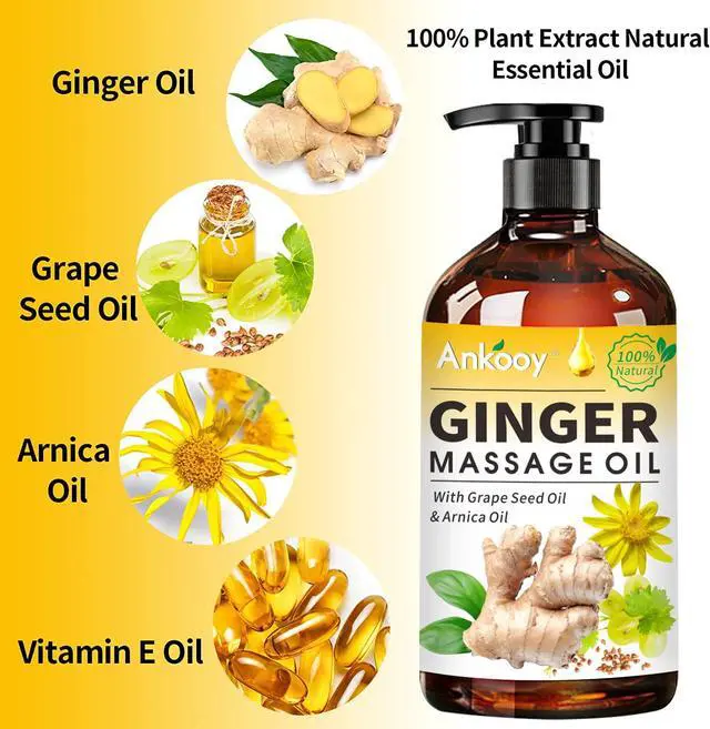 Alt view image 2 of 7 - 3 Pack Ginger Massage Oil with Arnica Oil,Vitamin E Oil and Grape Seed Oil,Ginger Oil for Lymphatic Drainage,100% Natural Ginger Essential Oil for Warming and Relaxing