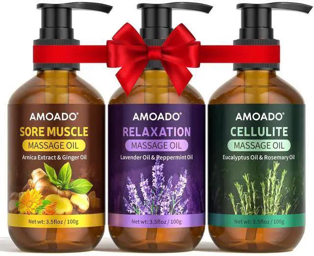 Main image of Massage Oil for Massage Therapy, Arnica & Ginger Oil, Lavender & Mint Oil, Eucalyptus & Rosemary Essential Oils, Sore Muscle Relief, Anti Cellulite, Relaxation, Body Massage Oils Spa Gift Set, 10.5oz