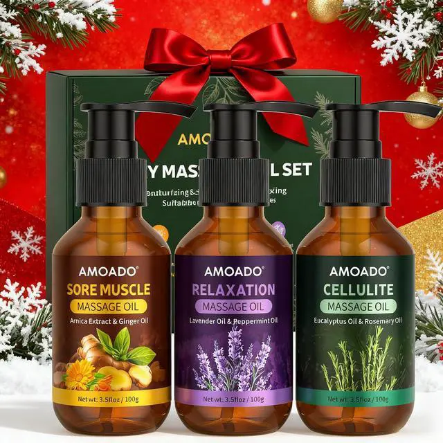 Alt view image 5 of 7 - Massage Oil for Massage Therapy, Arnica & Ginger Oil, Lavender & Mint Oil, Eucalyptus & Rosemary Essential Oils, Sore Muscle Relief, Anti Cellulite, Relaxation, Body Massage Oils Spa Gift Set, 10.5oz
