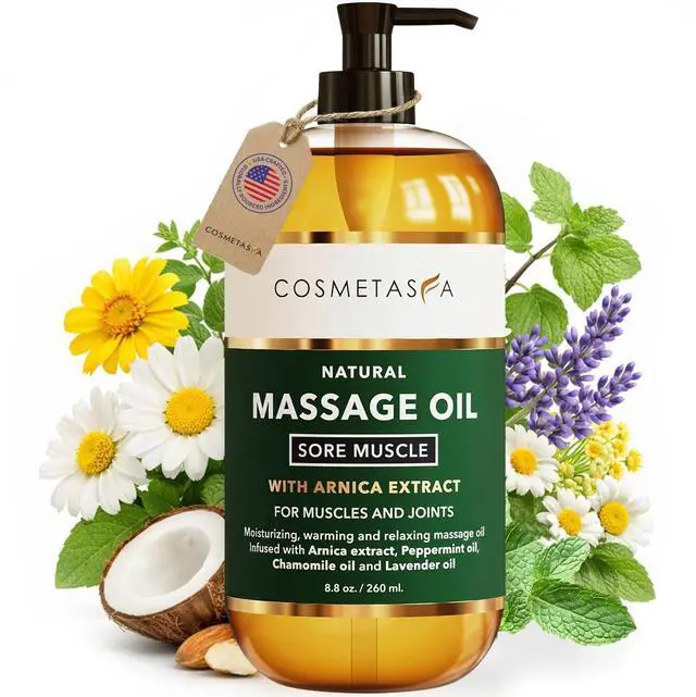 Main image of Sore Muscle Massage Oil - 8.8 oz, Soothes Muscle and Joint with Arnica Extract, Peppermint, Chamomile, and Lavender Oil (8.8 oz, Sore Muscle)