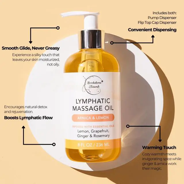 Alt view image 3 of 7 - Lymphatic Massage Oil for Massage Therapy | 100% Natural Lymphatic Drainage Oil | Premium Quality with Arnica, Lemon & Ginger | for Post Surgery Recovery & Detox | 8oz
