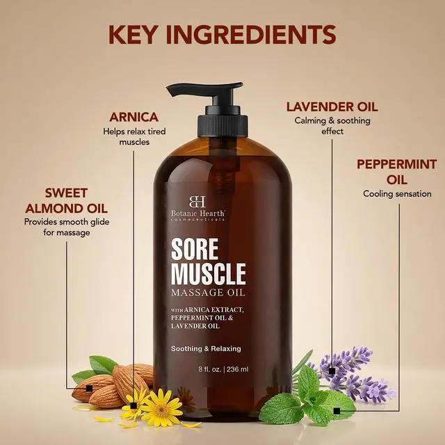 Alt view image 5 of 7 - Soremuscle Massage Oil 8 Fl Oz| Refreshing, Relaxing Massage Oils for Muscle Relaxing & Joint Comfort | Made with Natural Oils | for All Skin Types, for Men & Women