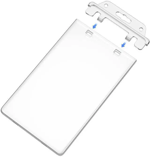 Main image of 2 Pack Clear ID Badge Holder for Lanyard Hard Plastic ID Card Holder , Permanent Locking, Vertical, Heavy Duty