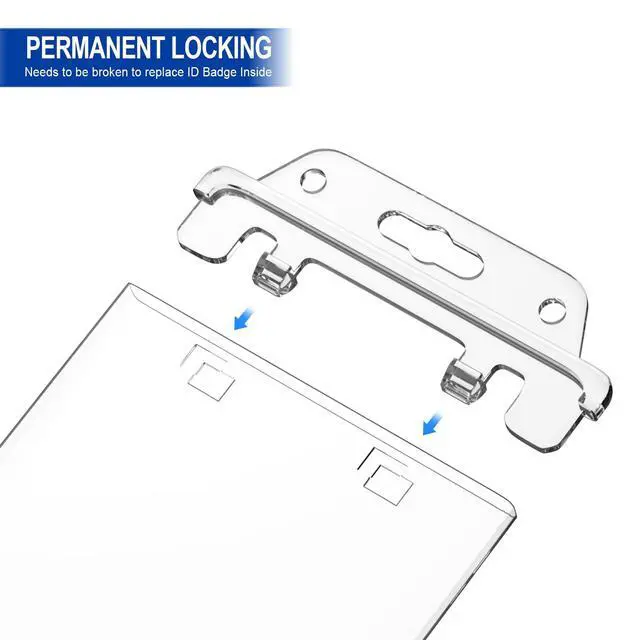 Alt view image 3 of 7 - 2 Pack Clear ID Badge Holder for Lanyard Hard Plastic ID Card Holder , Permanent Locking, Vertical, Heavy Duty