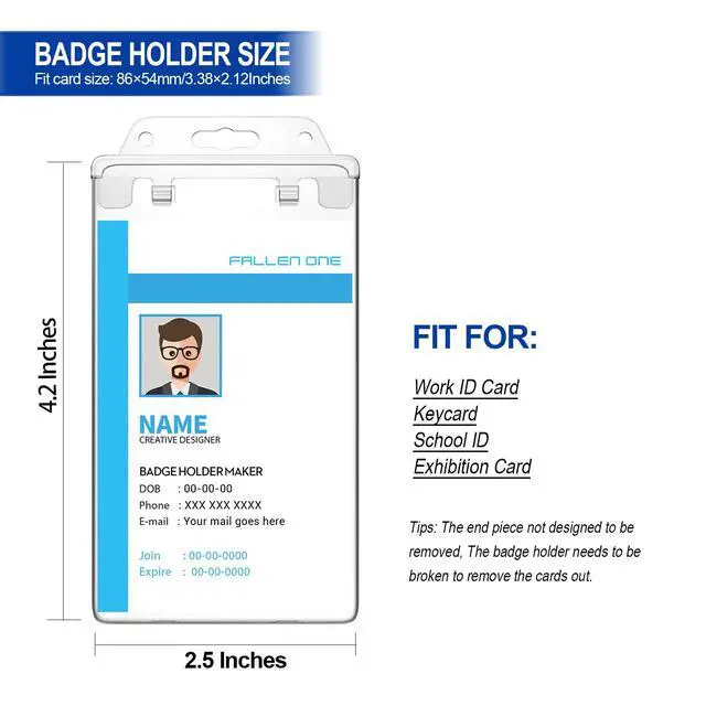 Alt view image 4 of 7 - 2 Pack Clear ID Badge Holder for Lanyard Hard Plastic ID Card Holder , Permanent Locking, Vertical, Heavy Duty