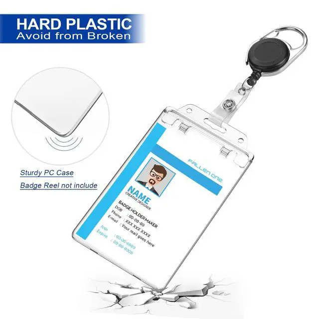 Alt view image 5 of 7 - 2 Pack Clear ID Badge Holder for Lanyard Hard Plastic ID Card Holder , Permanent Locking, Vertical, Heavy Duty