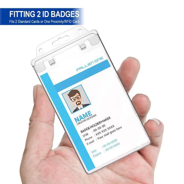 Alt view image 7 of 7 - 2 Pack Clear ID Badge Holder for Lanyard Hard Plastic ID Card Holder , Permanent Locking, Vertical, Heavy Duty