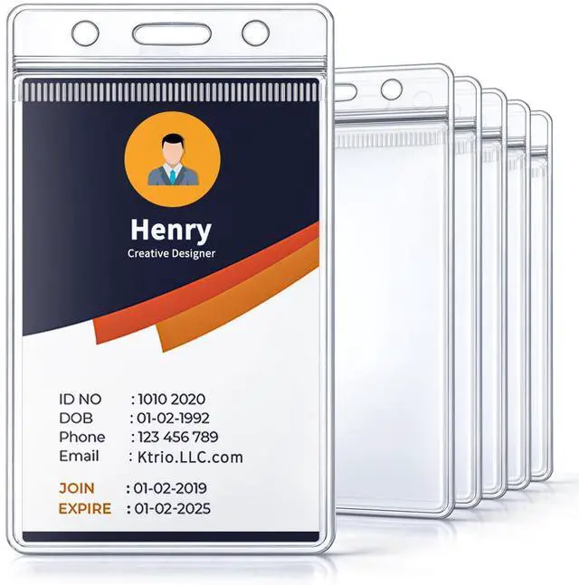 Main image of 6 Pack ID Badge Holder - Vertical Badge Holder, 2.25" x 3.5" Clear Cards Holders for Lanyard, Plastic Sealable Waterproof, Name Tag Holder for Nurses, Office, and School