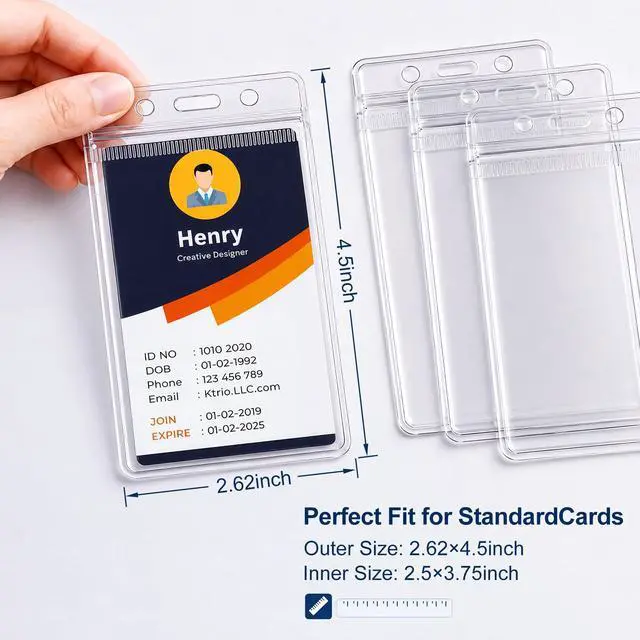 Alt view image 2 of 7 - 6 Pack ID Badge Holder - Vertical Badge Holder, 2.25" x 3.5" Clear Cards Holders for Lanyard, Plastic Sealable Waterproof, Name Tag Holder for Nurses, Office, and School