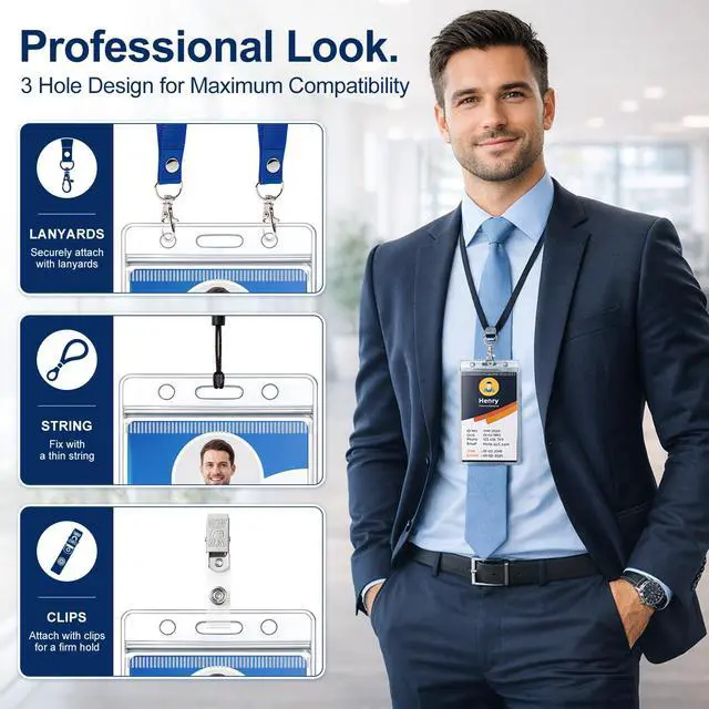 Alt view image 5 of 7 - 6 Pack ID Badge Holder - Vertical Badge Holder, 2.25" x 3.5" Clear Cards Holders for Lanyard, Plastic Sealable Waterproof, Name Tag Holder for Nurses, Office, and School