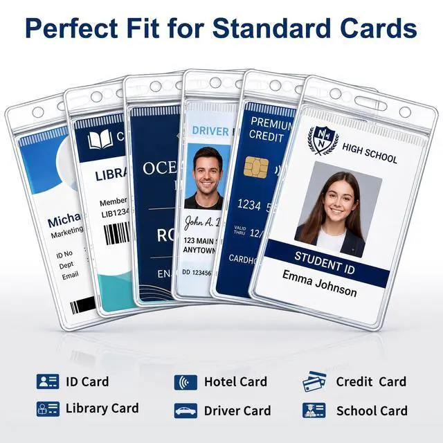 Alt view image 6 of 7 - 6 Pack ID Badge Holder - Vertical Badge Holder, 2.25" x 3.5" Clear Cards Holders for Lanyard, Plastic Sealable Waterproof, Name Tag Holder for Nurses, Office, and School