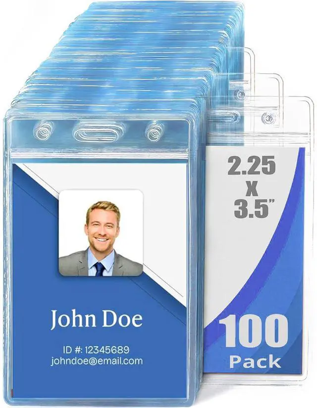 Main image of 100 Pcs Name Badge Holders ID Card Clear Plastic Sleeve Vertical Holders (100 Pcs Vertical Holders)