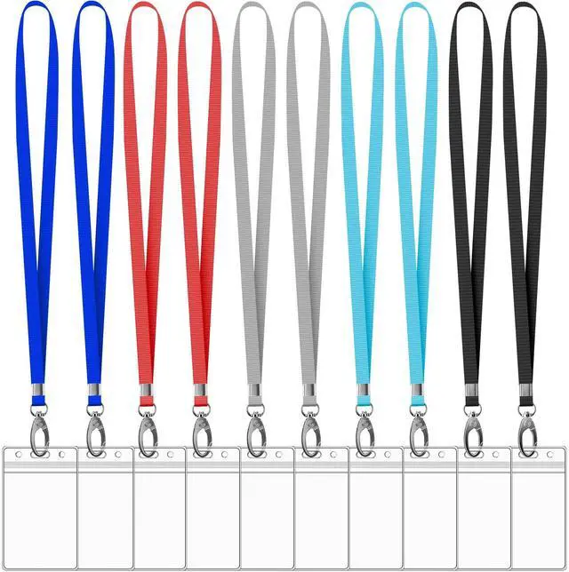 Main image of 10 Pack Vertical ID Card Name Tag Badge Holders with Lanyards, Lanyard with Waterproof Extra Thick Plastic Clear Badge Holders, Sealable Zip Card Holder for Office School Staff IDs (Mix)