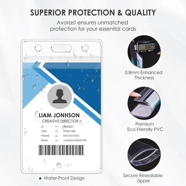 Alt view image 3 of 7 - 10 Pack Vertical ID Card Name Tag Badge Holders with Lanyards, Lanyard with Waterproof Extra Thick Plastic Clear Badge Holders, Sealable Zip Card Holder for Office School Staff IDs (Mix)