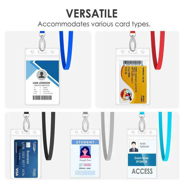 Alt view image 5 of 7 - 10 Pack Vertical ID Card Name Tag Badge Holders with Lanyards, Lanyard with Waterproof Extra Thick Plastic Clear Badge Holders, Sealable Zip Card Holder for Office School Staff IDs (Mix)