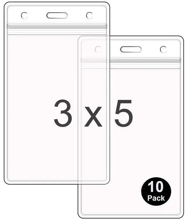 Main image of 10 Pack Waterproof ID Badge Holders (Fits 3x5 in Inserts), Sealable Badge Holder with Zipper, Clear Plastic Name tag Holder, Vinyl ID Card Protector