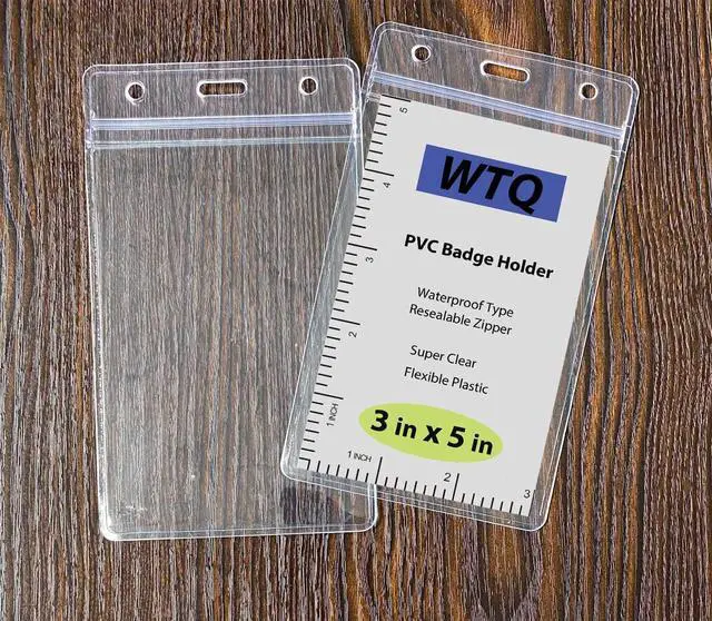 Alt view image 4 of 7 - 10 Pack Waterproof ID Badge Holders (Fits 3x5 in Inserts), Sealable Badge Holder with Zipper, Clear Plastic Name tag Holder, Vinyl ID Card Protector