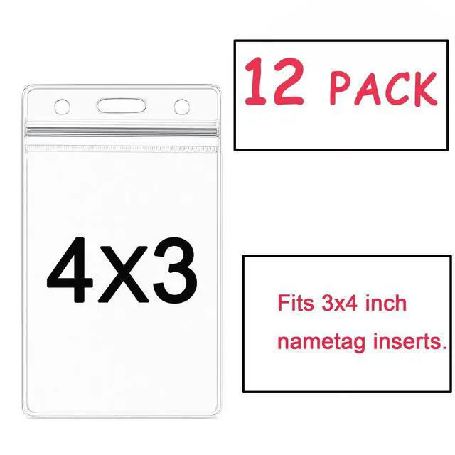 Alt view image 4 of 7 - 12 Pack Vertical Clear Badge Holders Large 4x3 Name Badge Holders Plastic Large Card Protector (Fits 4x3 Nametag Inserts)