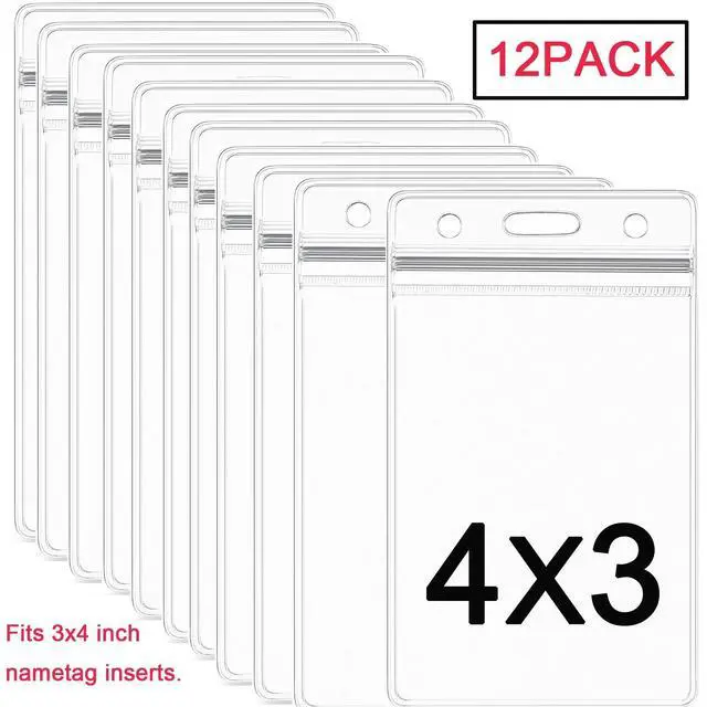Alt view image 6 of 7 - 12 Pack Vertical Clear Badge Holders Large 4x3 Name Badge Holders Plastic Large Card Protector (Fits 4x3 Nametag Inserts)