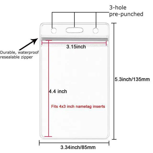 Alt view image 7 of 7 - 12 Pack Vertical Clear Badge Holders Large 4x3 Name Badge Holders Plastic Large Card Protector (Fits 4x3 Nametag Inserts)
