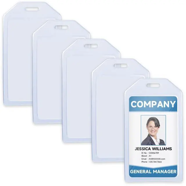 Main image of Heave Duty Clear Plastic ID Badge Holder, Silicone Made Extra Thick Name Tag ID Card Holders, Fit Standard Size Credit Cards Work ID School ID, Vertical, 5 Pack