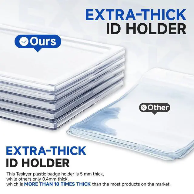 Alt view image 3 of 7 - Heave Duty Clear Plastic ID Badge Holder, Silicone Made Extra Thick Name Tag ID Card Holders, Fit Standard Size Credit Cards Work ID School ID, Vertical, 5 Pack