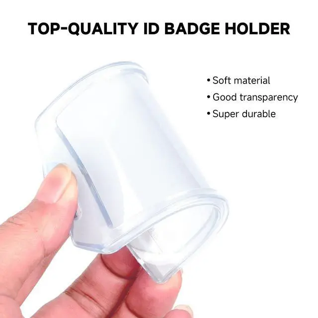 Alt view image 4 of 7 - Heave Duty Clear Plastic ID Badge Holder, Silicone Made Extra Thick Name Tag ID Card Holders, Fit Standard Size Credit Cards Work ID School ID, Vertical, 5 Pack