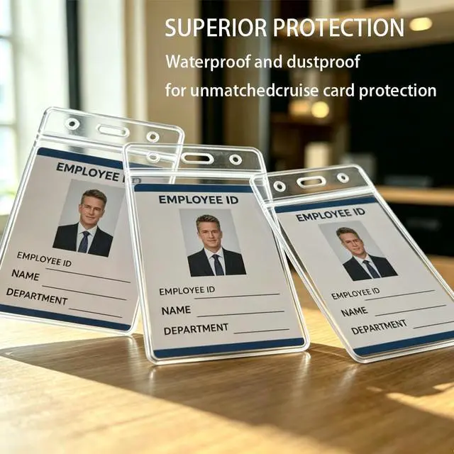 Alt view image 3 of 4 - 10 Pack Vertical ID Badge Holders Extra Thick Clear Waterproof Sealable PVC Card Sleeves, Compatible with RFID/Proximity/Swipe Cards & Credit Cards