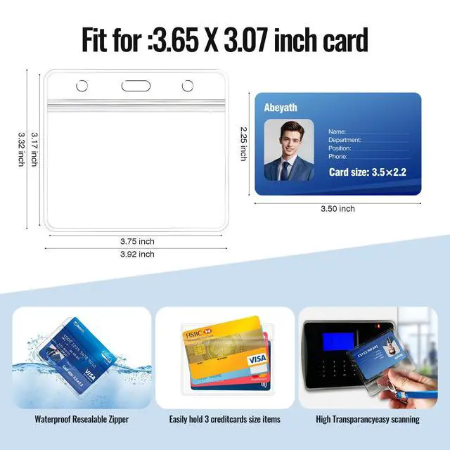 Alt view image 2 of 7 - Pack Extra Thick ID Card Name Badge Holder Heavy Duty Waterproof Clear Plastic PVC Horizontal Sleeve Pocket Resealable