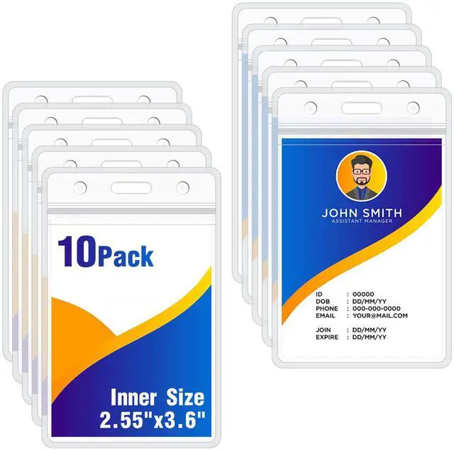 Main image of 10Pack Vertical ID Badge Holder - Extra Thick Clear ID Card Holder with Waterproof Resealable Zip - Name Tag Holder for Nurses, Office and School