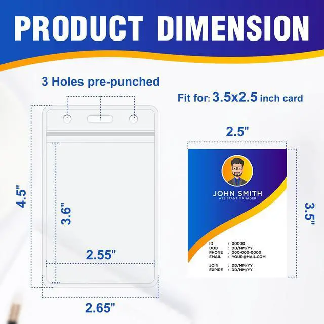 Alt view image 2 of 7 - 10Pack Vertical ID Badge Holder - Extra Thick Clear ID Card Holder with Waterproof Resealable Zip - Name Tag Holder for Nurses, Office and School