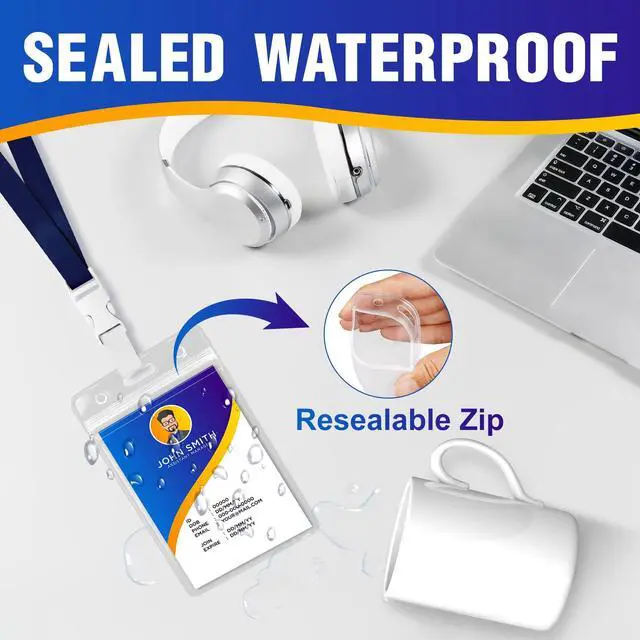 Alt view image 3 of 7 - 10Pack Vertical ID Badge Holder - Extra Thick Clear ID Card Holder with Waterproof Resealable Zip - Name Tag Holder for Nurses, Office and School