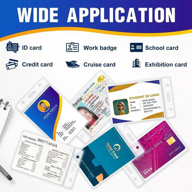 Alt view image 4 of 7 - 10Pack Vertical ID Badge Holder - Extra Thick Clear ID Card Holder with Waterproof Resealable Zip - Name Tag Holder for Nurses, Office and School