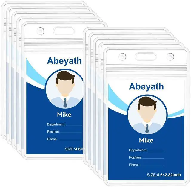 Main image of 10 Pack Extra Thick ID Card Name Badge Holder Heavy Duty Waterproof Clear Plastic PVC Vertical Sleeve Pocket Resealable