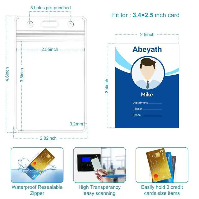 Alt view image 2 of 7 - 10 Pack Extra Thick ID Card Name Badge Holder Heavy Duty Waterproof Clear Plastic PVC Vertical Sleeve Pocket Resealable