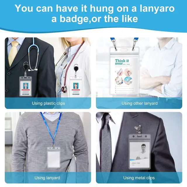 Alt view image 6 of 7 - 10 Pack Extra Thick ID Card Name Badge Holder Heavy Duty Waterproof Clear Plastic PVC Vertical Sleeve Pocket Resealable