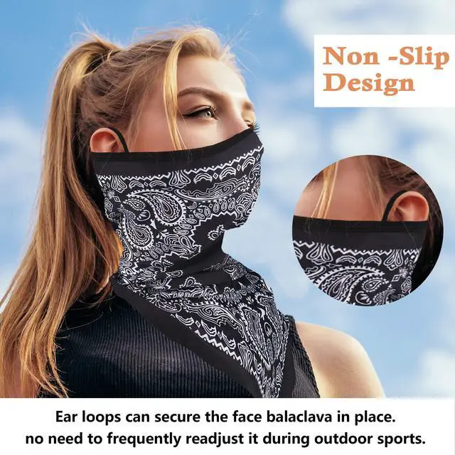 Alt view image 2 of 7 - Bandana Neck Gaiter with Ear Loops Balaclava Face Scarf Mask Quick-Dry Half Masks for Women Men - Dustproof & UV Sun Protection & Breathable- Paisley Style