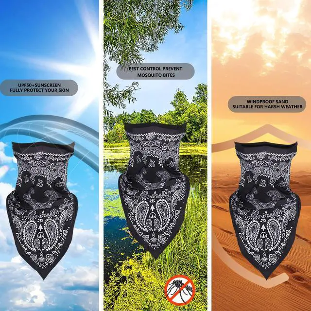 Alt view image 6 of 7 - Bandana Neck Gaiter with Ear Loops Balaclava Face Scarf Mask Quick-Dry Half Masks for Women Men - Dustproof & UV Sun Protection & Breathable- Paisley Style