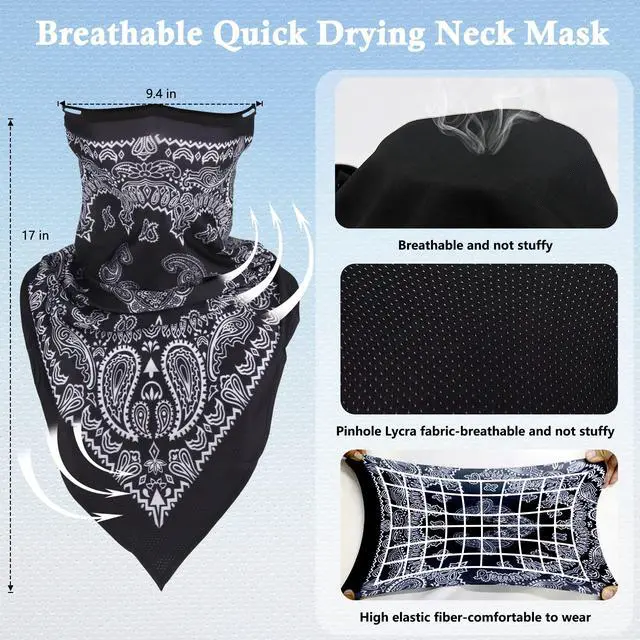 Alt view image 3 of 7 - Bandana Neck Gaiter with Ear Loops Balaclava Face Scarf Mask Quick-Dry Half Masks for Women Men - Dustproof & UV Sun Protection & Breathable- Paisley Style