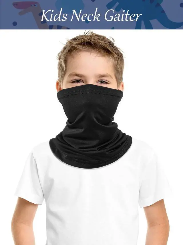 Alt view image 5 of 7 - 4 Pieces Kids Summer Neck Gaiter Unisex Cooling Face Cover Scarf Breathable Sun Bandana Fishing Cycling Mask(Black, Grey, Light Grey, Lined Black)