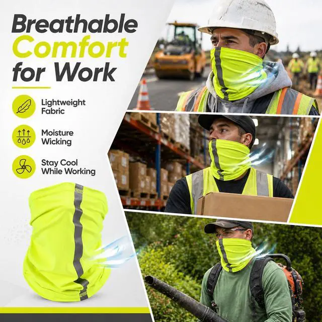 Alt view image 4 of 6 - 4 Pcs Neck Gaiter Face Mask for Men Reflective Face Cover Scarf Summer UV Sun Protection Balaclava Bandana for Work(Yellow)