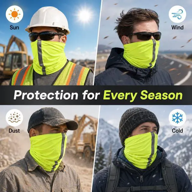 Alt view image 5 of 6 - 4 Pcs Neck Gaiter Face Mask for Men Reflective Face Cover Scarf Summer UV Sun Protection Balaclava Bandana for Work(Yellow)