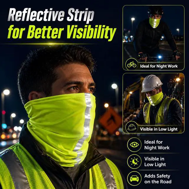 Alt view image 6 of 6 - 4 Pcs Neck Gaiter Face Mask for Men Reflective Face Cover Scarf Summer UV Sun Protection Balaclava Bandana for Work(Yellow)