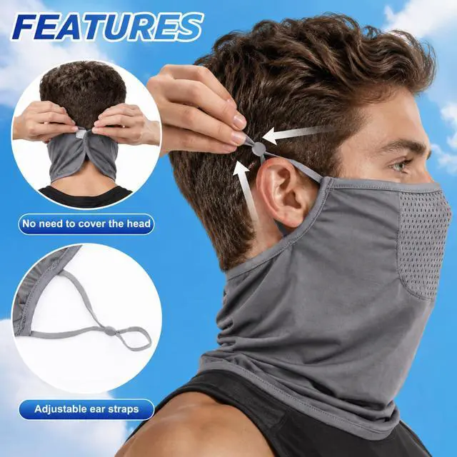 Alt view image 3 of 6 - 3 Pack Cooling Neck Gaiter with Ear Loops Breathable Half Face Mask Cover Bandana for Men Summer Mesh UV Sun Protection Scarf Neck Cover for Women Outdoors Motorcycle Cycling Running