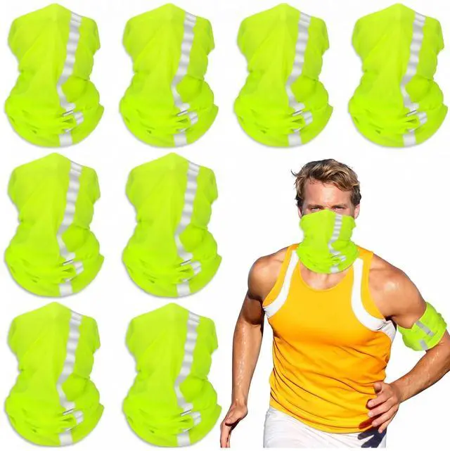Main image of 8 Pcs Neck Gaiter Face Mask, Reflective Summer UV Protection Cooling Scarf Neon Breathable Bandana for Men Women(Fluorescent Yellow,Polyester)